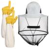 Xuhal Bee Keeping Hats and Gloves Includes Thick Goatskin Leather Bee Gloves with Ventilated Sleeves and Bee Keeper Fencing Veil Mosquito Hats Sun Hat with Hidden Net Mesh Mask view 1