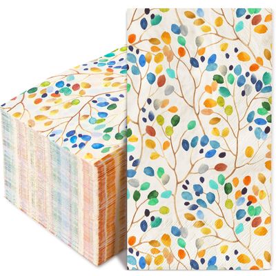 AnyDesign 100Pcs Colorful Leaves Guest Napkins Watercolor Leaf Branches Disposable Paper Napkins Dinner Hand Napkin for Home Kitchen Bathroom Holiday Party Supplies, 3 Ply, 13 x 15.7 Inch