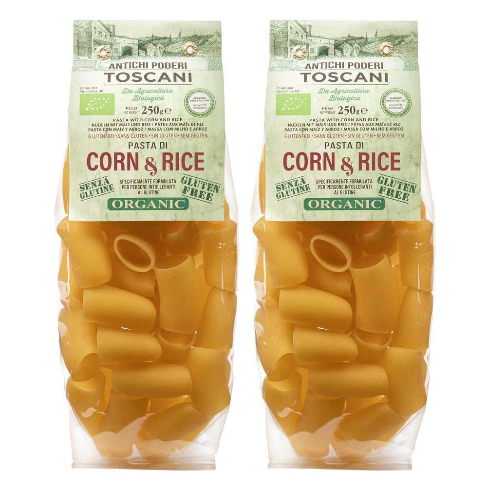 ANTICHI PODERI TOSCANI Paccheri Pasta - Organic Pasta Made from Corn and Rice, Flavorful, Gourmet, Large Circle Shells Imported from Italy - 8.8 oz (250 g) - Pack of 2