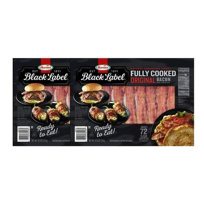 Hormel Black Label Fully Cooked Bacon - 144 Slices of Bacon, 21 oz - Natural Hardowood Smoke - Ready to Eat