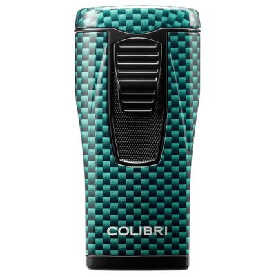 Colibri Monaco Triple Jet Flame Cigar Lighter, Wind Resistant, Blue Illusion Fuel Window, Refillable Butane (Green Carbon Fiber)