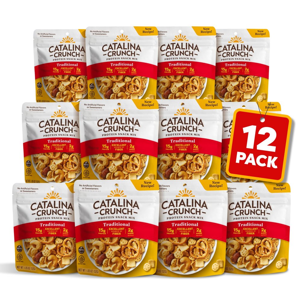 Catalina Crunch Protein Grab & Go Snack Mix | 15g Protein, 2g Sugar per Pouch | Good Source of Fiber, Keto, Gluten Free | Traditional, 1.85 oz (Pack of 12)