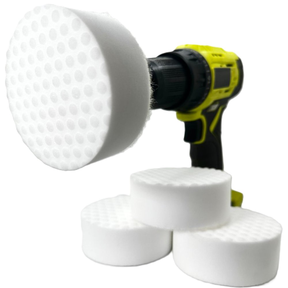 3.5 Drill Powered Magic Sponge Eraser 6 Pieces Kit with Drill Attachment | 25% Thicker Ultra Durable Melamine Cleaning Eraser Pads for Bathroom Kitchen Floors Walls Baseboards Crayon Marker and More