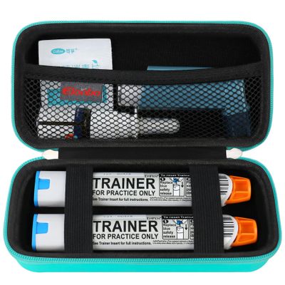 Elonbo EpiPen Carrying Case, Epi Pens Hard Carrying Case for 2 Epi Pens or Auvi Q, Ventolin Inhaler,Travel Medicine Kit, Nasal Spray Allergy Meds Organize Holder Bag, Green