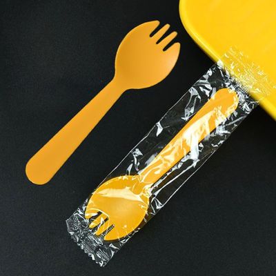 100PCS Disposable Sporks, Eco-Friendly Durable Plastic Spork, 2 in 1 Forks and Spoons Great for Lunch, Picnics or Restaurant and Party Supply (yellow)