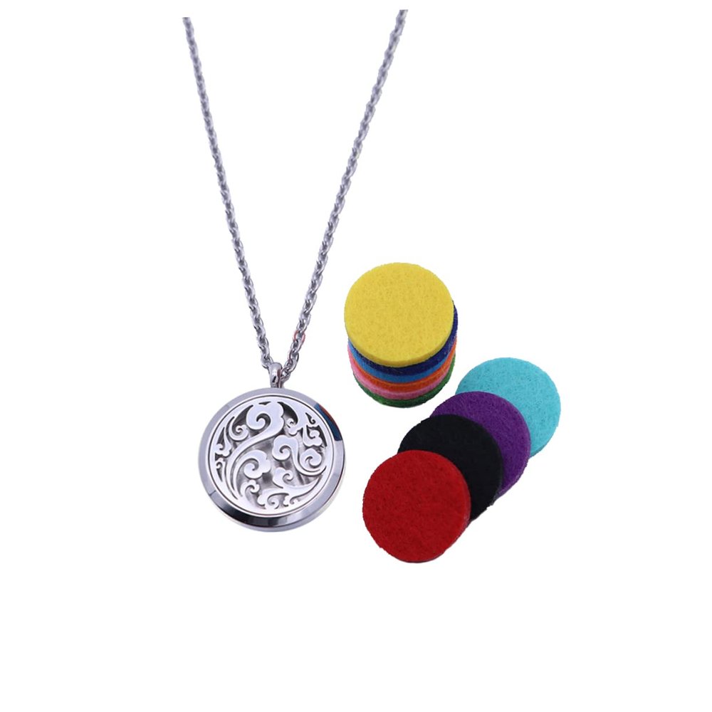 Essential Oil Necklace Aromatherapy Diffuser Locket Pendant with Chain and Color Refill Pads Silver Unique Aromatherapy Jewelry for Personal Use and Gifting