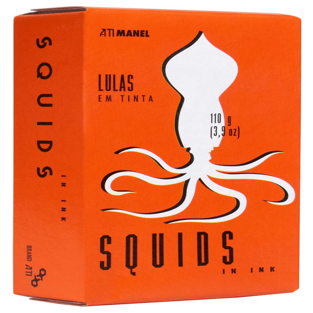 AtiManel Premium Gourmet Conservas - Squid in Ink (Calamares en Tinta) - 4.23oz / 120gr (Pack of 3 cans)