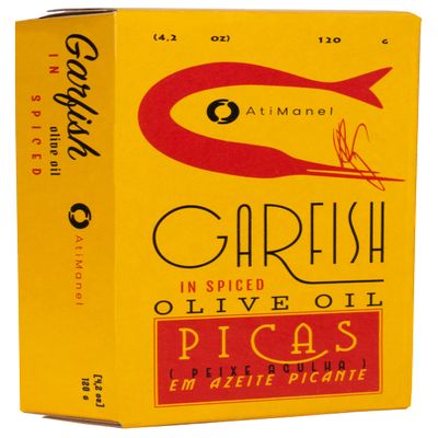 AtiManel Premium Gourmet Conservas - Garfish in Spiced Olive Oil - 4.23oz / 120gr (Pack of 3 cans)