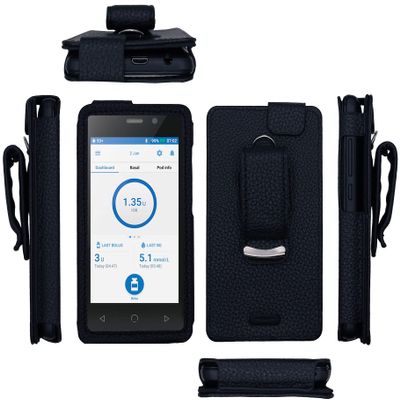 Premium Fitted Leather Case with Screen Protector, Belt Clip,Carabiner (Including a Neck Lanyard) for Omnipod Dash PDM (Omnipod Personal Diabetes Manager) (Vertical-Black)