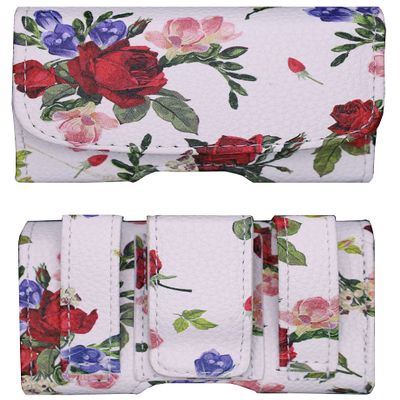 Painted Design Holster for Tandem Diabetes Care Insulin Pump t:Slim X2 (Horizontal-White-Rose)