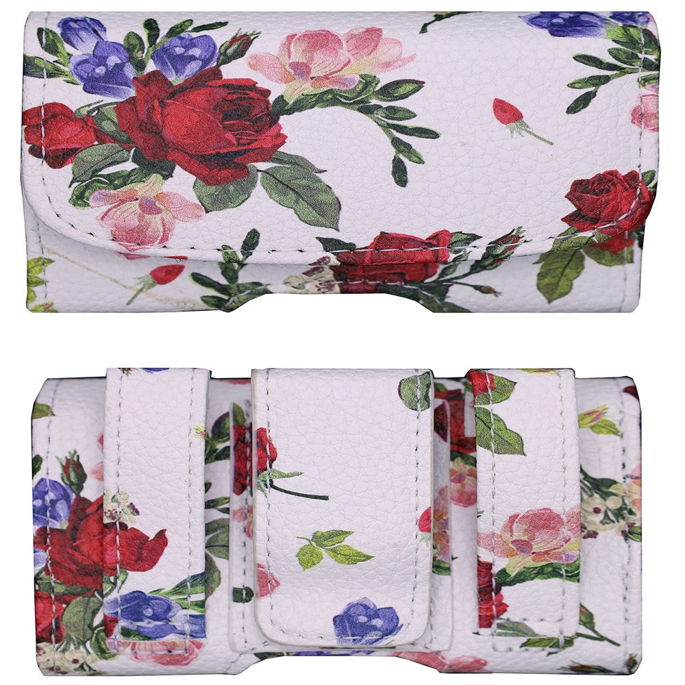 Painted Design Holster for Tandem Diabetes Care Insulin Pump t:Slim X2 (Horizontal-White-Rose)