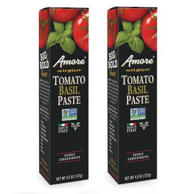 Amore Vegan Basil Tomato Paste In A Tube (4.5oz) - Non GMO Certified and Made In Italy (2 pack)