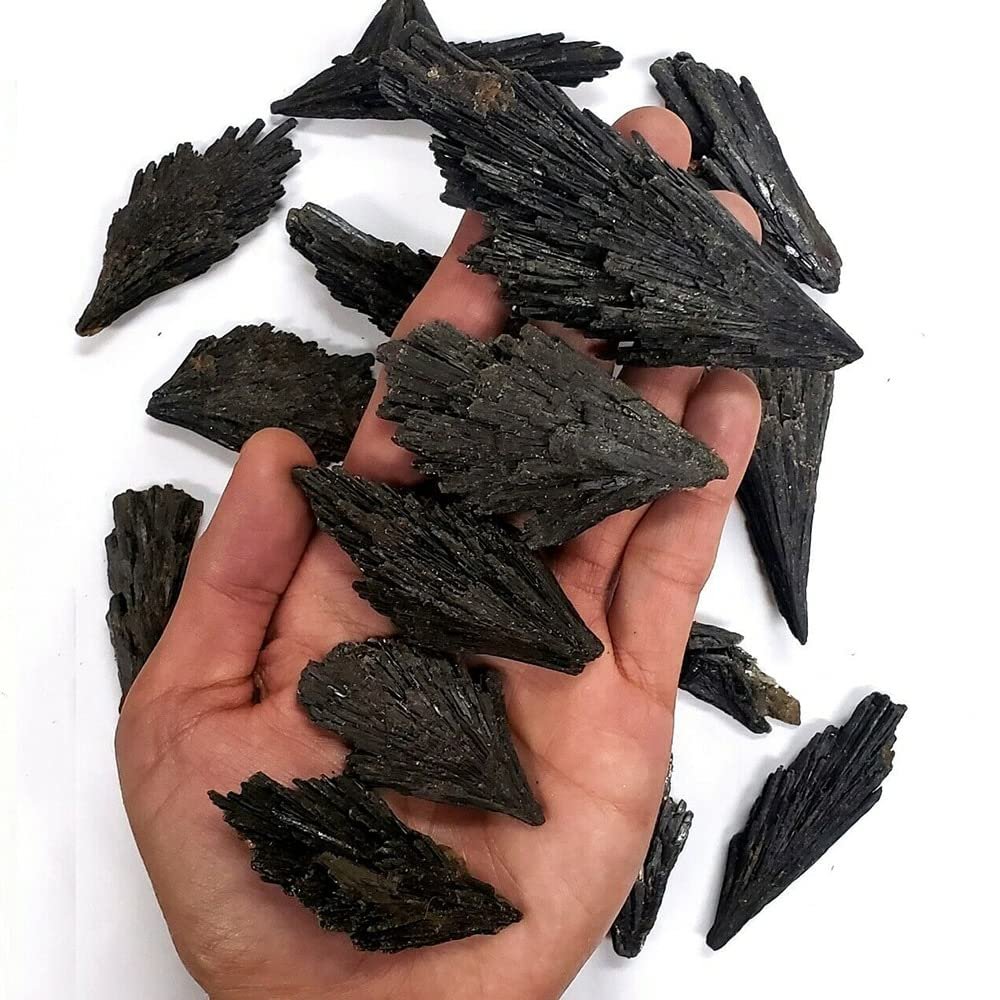 SBOTTON Natural Black Tourmaline Bulk Black Kyanite Crystal Kyanite Blades Fan Shape Reiki Healing Quartz Mineral, 11223S1BOTTON (Size : 100g(3-5Pcs))