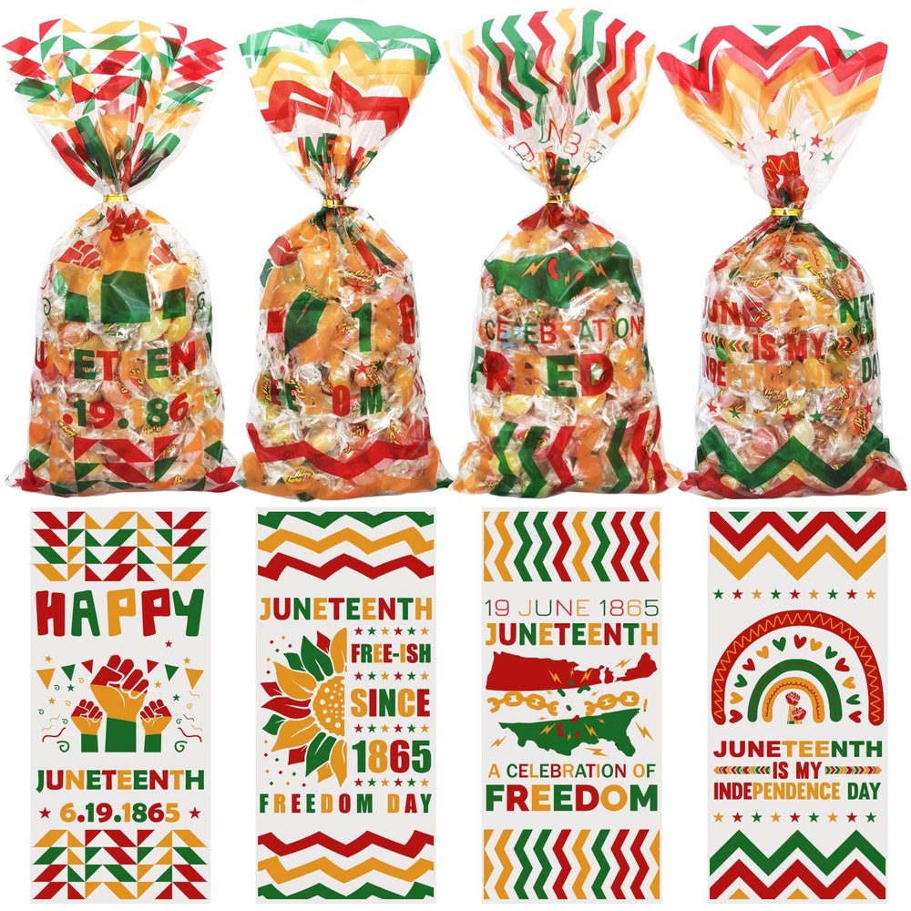 100 Pcs Juneteenth Goodie Bags, Juneteenth Gift Bags for Party Decorations, Juneteenth Decorations Treat Cellophane Candy Bags for African American Freedom Day Celebration Party Favor Supplies