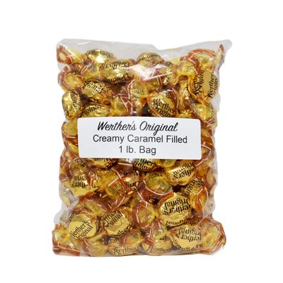 Bulk Werthers Original Hard Candy | Bulk Candy Individually wrapped | Werthers Caramel Candy | 1 lb Individual Flavor Bag | Ships in an Aromatik Resealable Pouch (Creamy Caramel Filled)