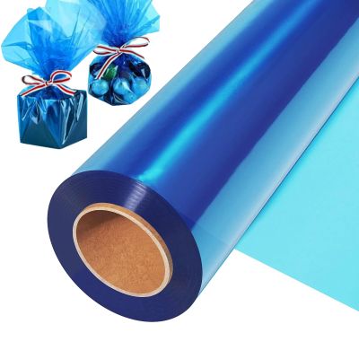 CYEAH 100 ft x 34 in Extra Wide Cellophane Wrap Roll Blue, 2.5 Mil Thick Transparent Blue Cellophane Wrapping Paper, Colored Cellophane Wrap for Candies, Gift Flower Basket Decoration