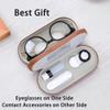 Muf 2 in 1 Contact Lens Case and Glasses Case, Double Sided Design with Mirror, Portable Travel Kit with Tweezer, Remover and Solution Bottle, Walnut Wood view 4