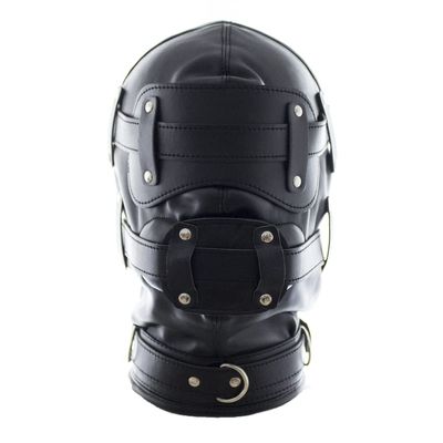 MYNCBD All inclusive Black Leather Head Hood Cosplay Hood Masks Adjustable Halloween Soft Face Masks