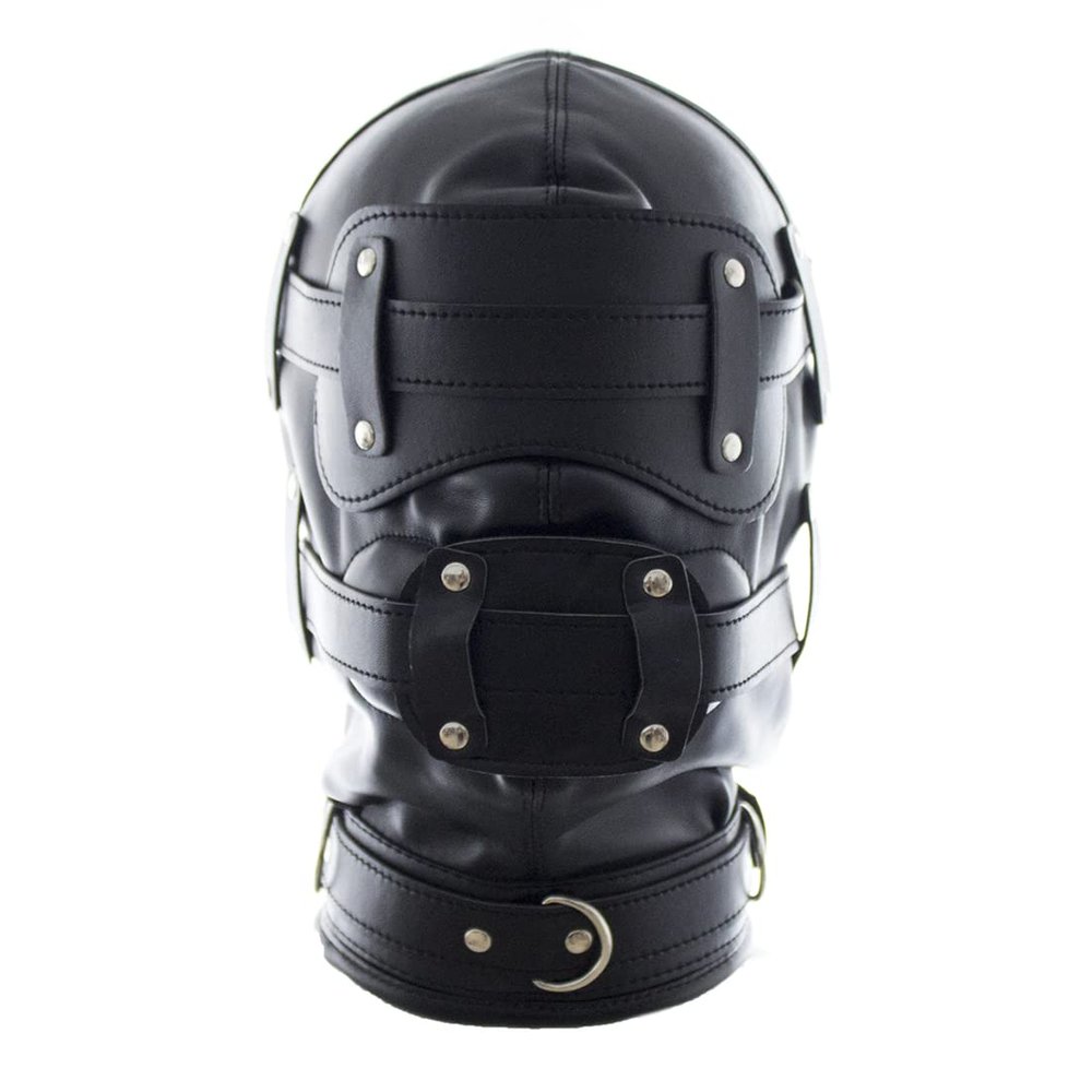 MYNCBD All inclusive Black Leather Head Hood Cosplay Hood Masks Adjustable Halloween Soft Face Masks