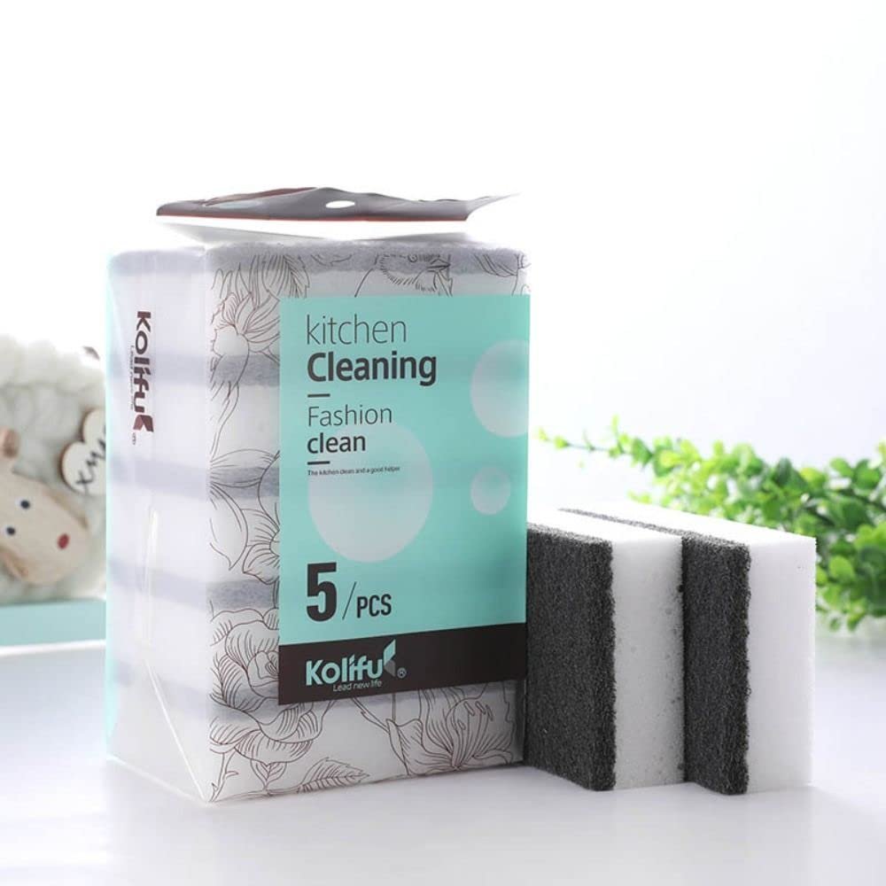 Kitchen Cleaning Sponges, 5 Pack Heavy Duty Scrub Sponges for Washing Dishes and Cleaning Kitchen, Non Scratch Scrub Sponges(Black)