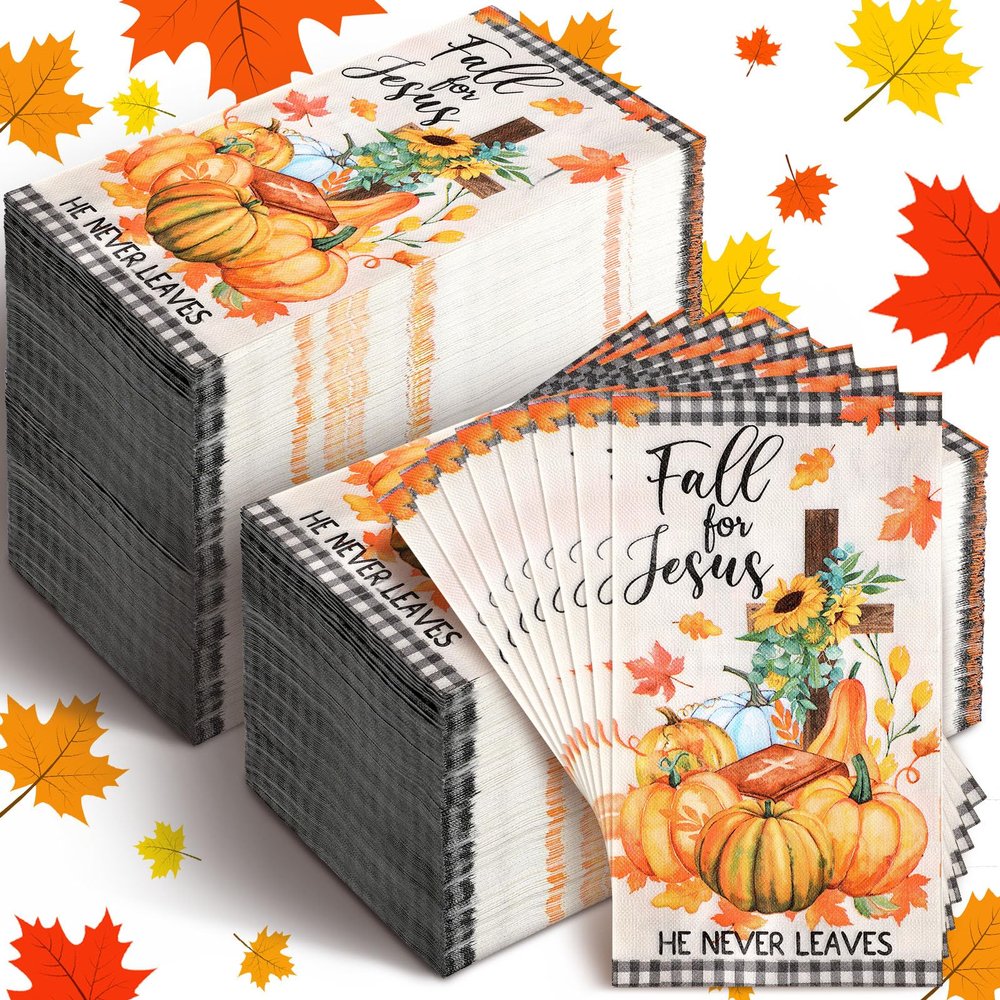 200 Pcs Fall for Jesus Pumpkin Napkins Autumn Guest Napkins Disposable Decorative Paper Napkins Guest Hand Towels for Bathroom Thanksgiving Napkins for Home Dinner Kitchen Bathroom Holiday Party