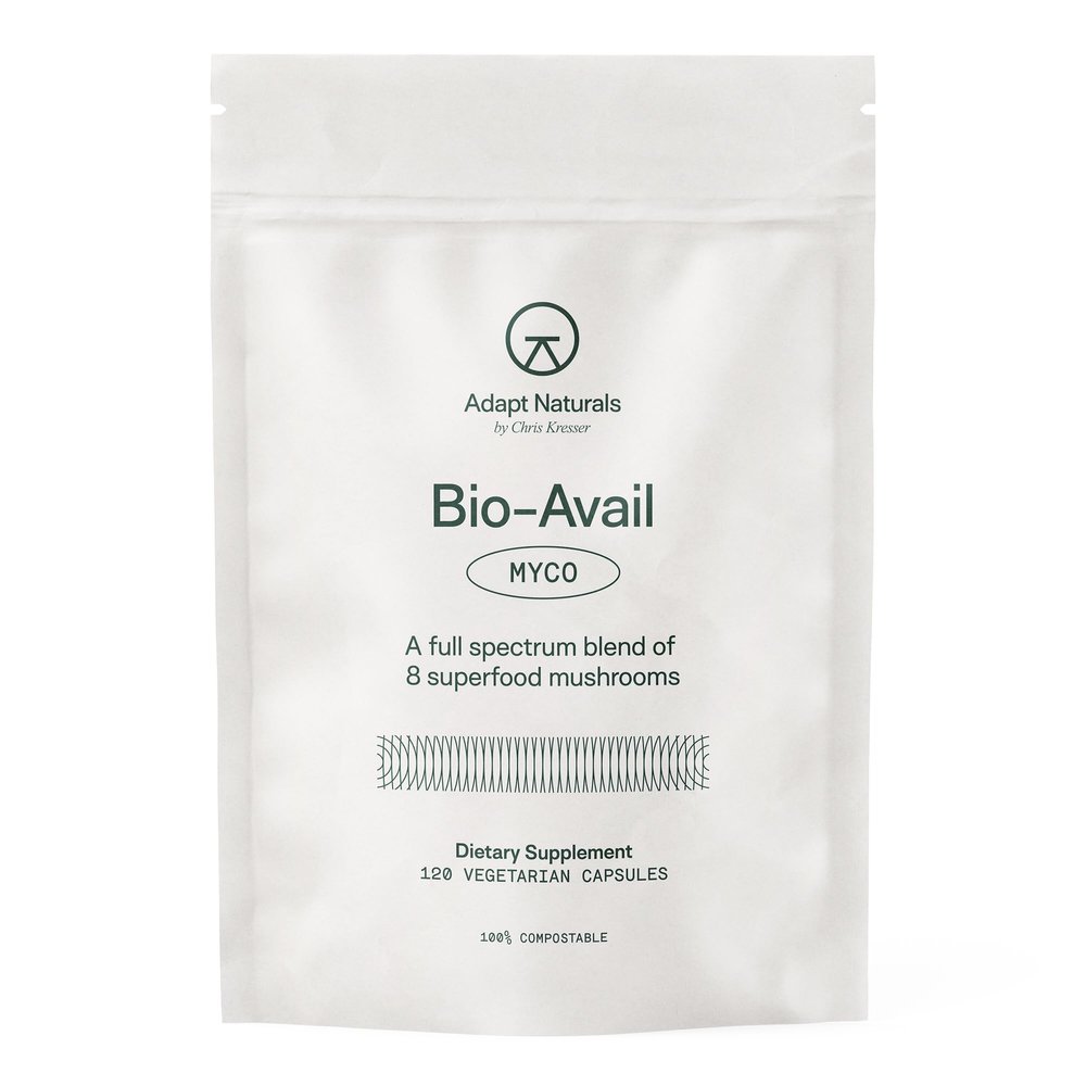 Adapt Naturals Bio-Avail Myco - 8-in-1 Bioavailable Mushroom Supplement Mushroom Complex - Chaga, Cordyceps, Reishi, Lions Mane - Blood Pressure, Memory, Immune - 120 Capsules