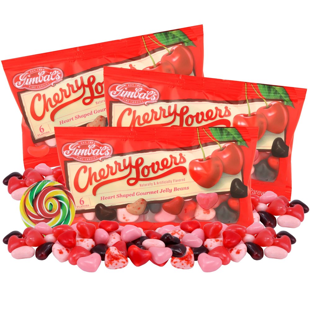 Needzo Cherry Lovers Jelly Beans, Heart Shaped Chewy Candies, Individual Packs for Party Favors and Movie Theater Snacks, 4 Ounces, (Set of 3)