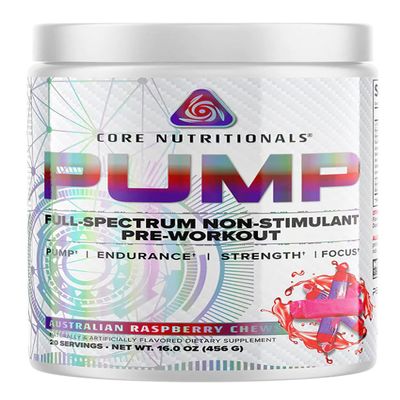 Core Nutritionals Pump, Non-Stim Pre-Workout, Australian Raspberry Chews