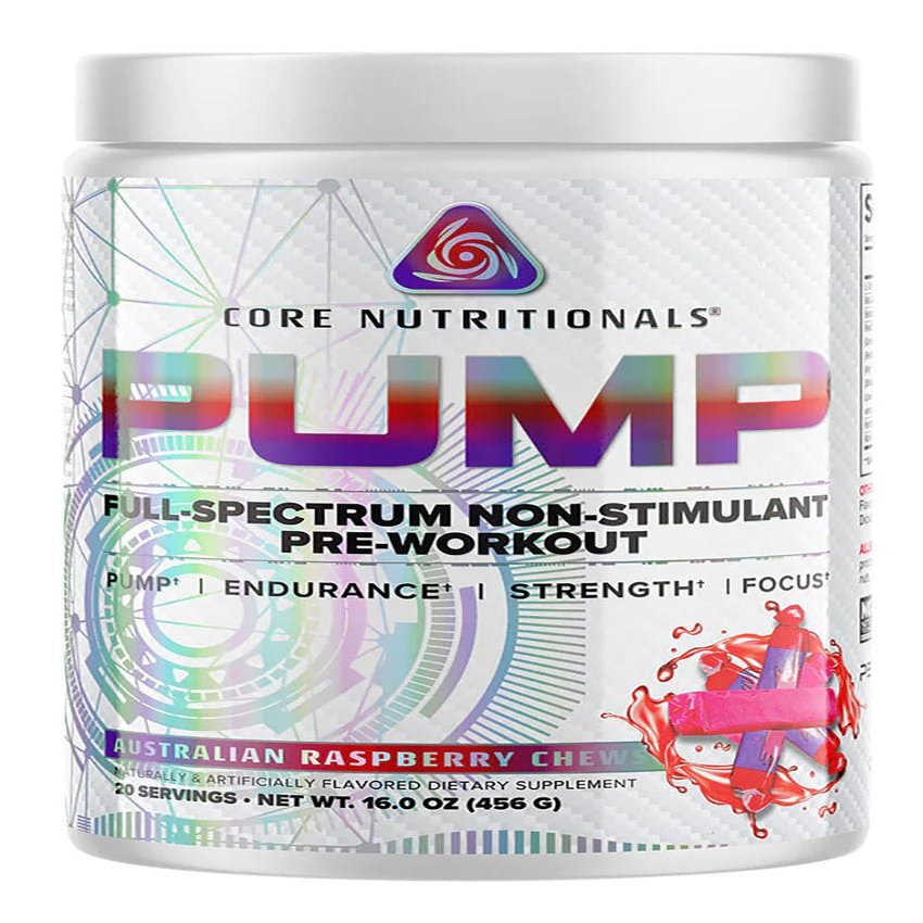 Core Nutritionals Pump, Non-Stim Pre-Workout, Australian Raspberry Chews