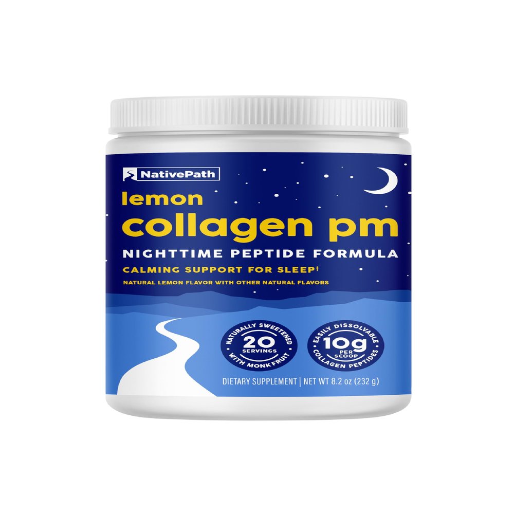 NativePath Collagen PM Lemon - Nighttime Collagen Drink with Melatonin, Magnesium, GABA & L-Theanine for Sleep Support - 10g Grass-Fed Collagen Peptides - 20 Servings
