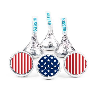 90 Pcs Patriotic Candy Kisses Chocolate and DIY Red White and Blue Flag Stickers, Bulk Chocolate - Assembly Required