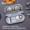 Muf 2 in 1 Double Sided Portable Contact Lens Case and Eyeglasses Case,Dual Use Design with Built-in Mirror,Tweezer and Contact Lens Solution Bottle Included for Travel Kit,Grey view 4