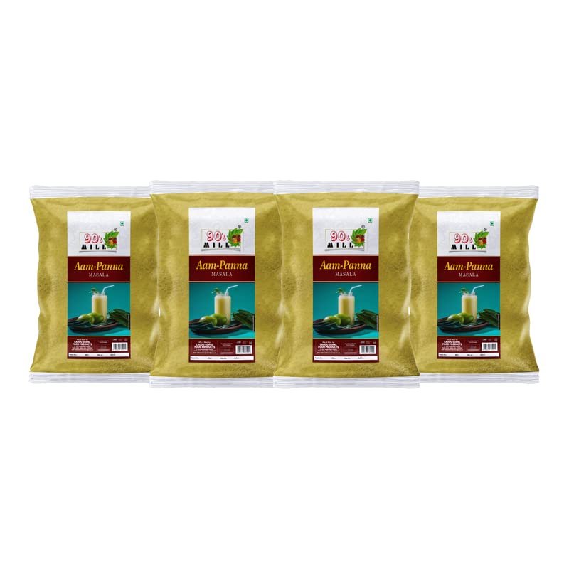 90's MILL Aam Panna Masala/Aam Jhora Masala|Indian Summer Drink|Gluten-free Unripe (Green) Mango Drink Sherbet|Tangy Green Mango/Kairi Panha/Aam Panna Masala Natural Fresh-150Gx4Pk