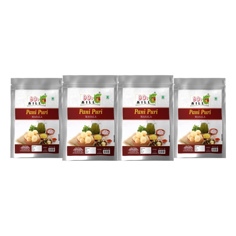 90's MILL Authentic Pani Puri Masala/Shahi Gol-Gappa Masala/Jal-Puri Masala Natural And Fresh/Street Food Golgappe Pani Puri Masala/Tasty Delicious Spicy Chatpata Masala-150Gx4Pk
