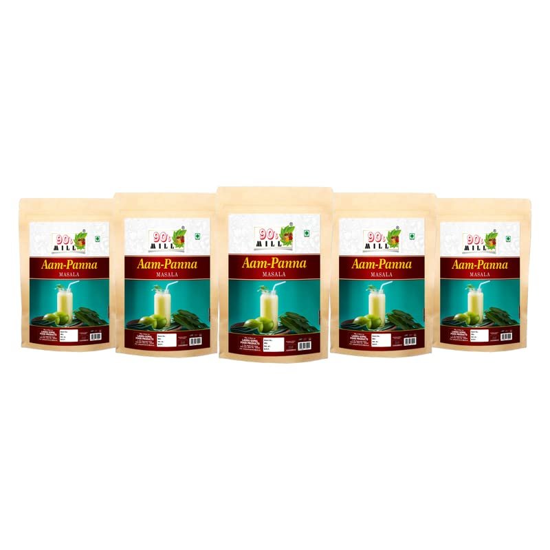 90's MILL Tangy Green Mango/Kairi Panha/Aam Panna Masala Natural Fresh|Aam Panna Masala/Aam Jhora Masala|Indian Summer Drink|Unripe (Green) Mango Drink Sherbet Masala-150Gx5Pk