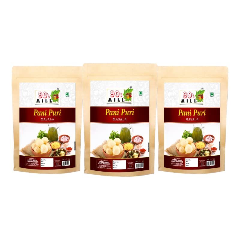 90's MILL Authentic Pani Puri Masala/Shahi Gol-Gappa Masala/Jal-Puri Masala Natural And Fresh/Street Food Golgappe Pani Puri Masala/Tasty Delicious Spicy Chatpata Masala-150Gx3Pk