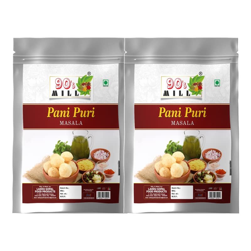 90's MILL Rajasthani Traditional Pani Puri Masala/Marwari Gol-Gappa Masala/Jal-Puri Masala Natural And Fresh/Jaipur Street Food Golgappe Pani Puri Masala/Tasty Spicy Tangy Masala-480Gx2Pk