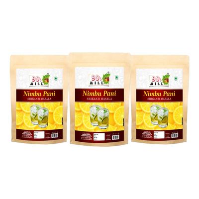 90's MILL Pahari Nimbu Pani/Shikanji Masala/India's Popular Summertime Drink Masala Shikanji/Limbu sarbat/Nimbu Pani/Lemon Water/Lemon Soda Masala Natural And Fresh Authentic-190Gx3Pk
