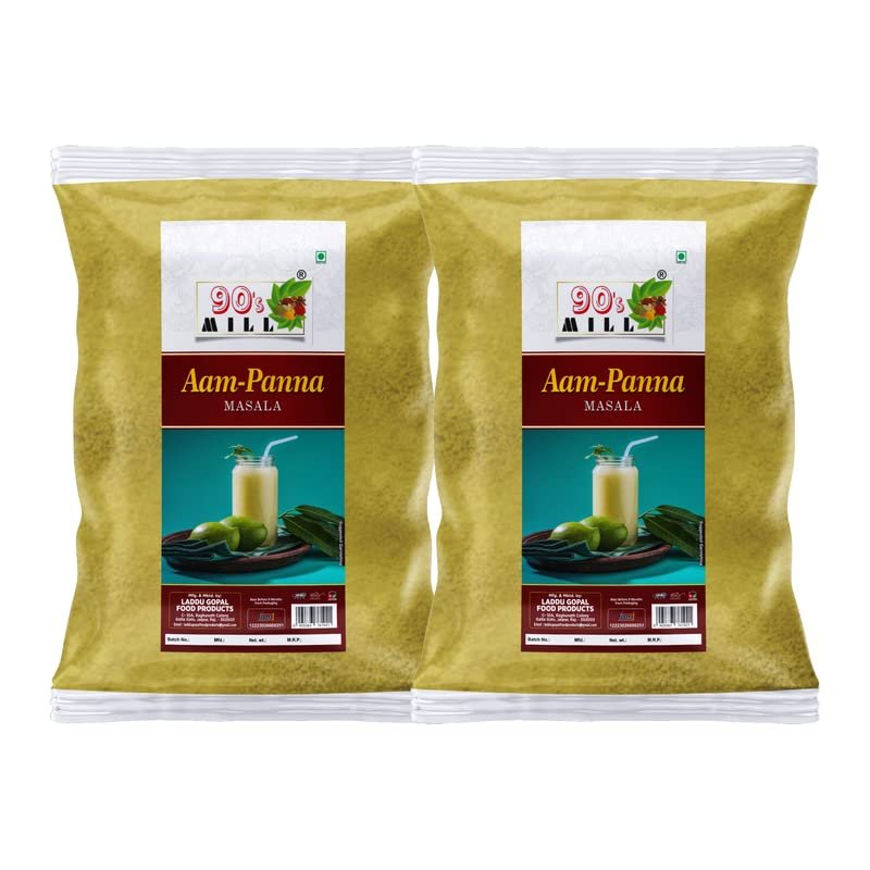 90's MILL Aam Panna Masala/Aam Jhora Masala|Indian Summer Drink|Gluten-free Unripe (Green) Mango Drink Sherbet|Tangy Green Mango/Kairi Panha/Aam Panna Masala Natural Fresh-150Gx2Pk