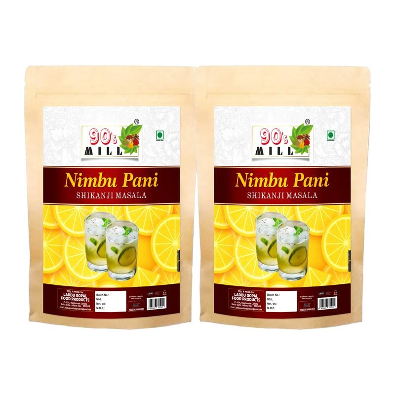 90's MILL Pahari Nimbu Pani/Shikanji Masala/India's Popular Summertime Drink Masala Shikanji/Limbu sarbat/Nimbu Pani/Lemon Water/Lemon Soda Masala Natural And Fresh Authentic-150Gx2Pk