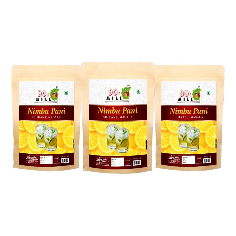 90's MILL Pahari Nimbu Pani/Shikanji Masala/India's Popular Summertime Drink Masala Shikanji/Limbu sarbat/Nimbu Pani/Lemon Water/Lemon Soda Masala Natural And Fresh Authentic-240Gx3Pk