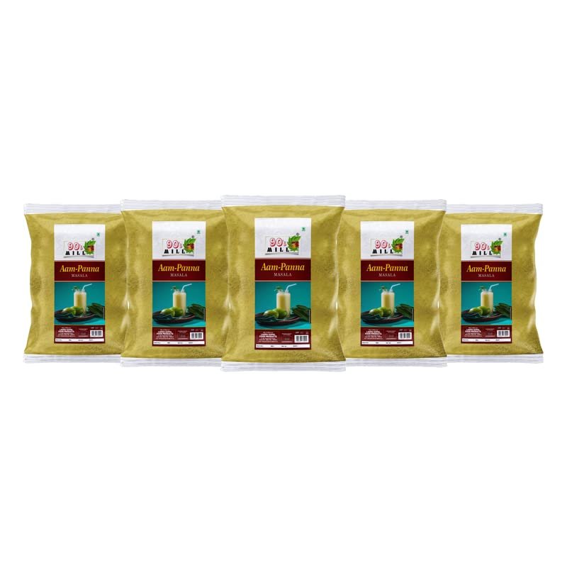 90's MILL Aam Panna Masala/Aam Jhora Masala|Indian Summer Drink|Gluten-free Unripe (Green) Mango Drink Sherbet|Tangy Green Mango/Kairi Panha/Aam Panna Masala Natural Fresh-150Gx5Pk