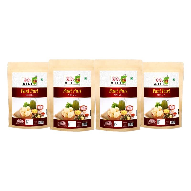 90's MILL Panipuri Pani Puri/Phuchka/Paani Patashi Masala|Fulki/Pani ke Batashe/Padake ka Masala|Golgappa Gup-chup/Phuska/Puska Masala Natural Fresh Delicious Tasty And Tangy-150Gx4Pk