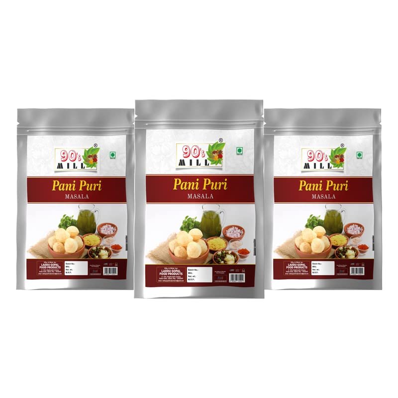 90's MILL Rajasthani Traditional Pani Puri Masala/Marwari Gol-Gappa Masala/Jal-Puri Masala Natural And Fresh/Jaipur Street Food Golgappe Pani Puri Masala/Tasty Spicy Tangy Masala-190Gx3Pk