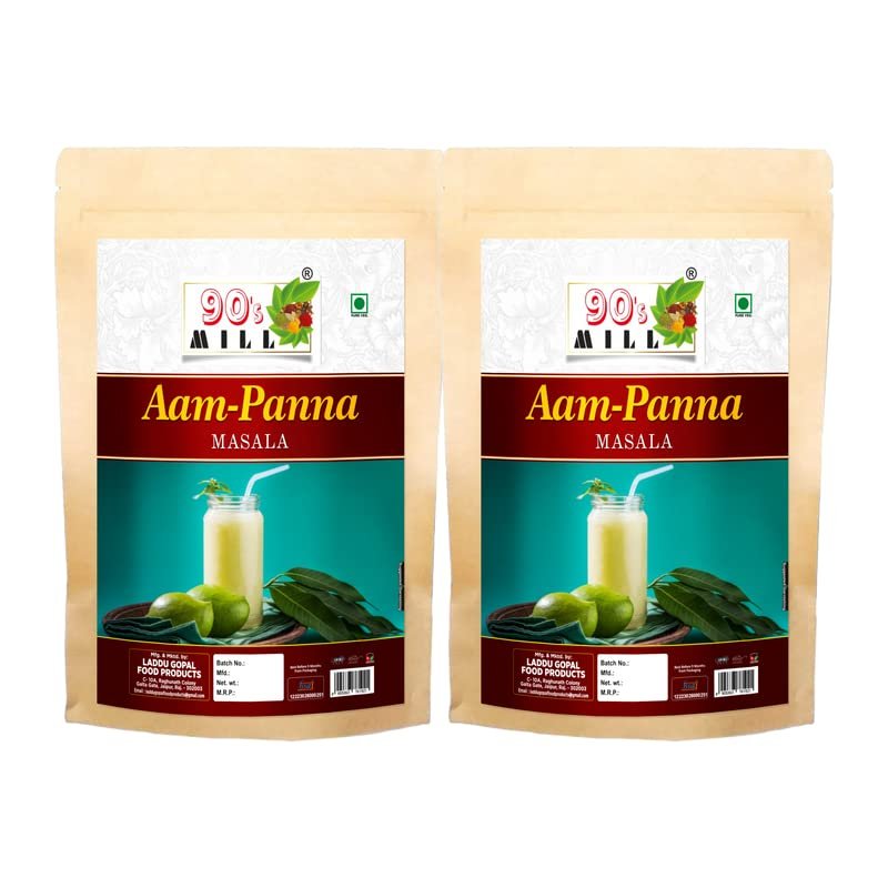 90's MILL Tangy Green Mango/Kairi Panha/Aam Panna Masala Natural Fresh|Aam Panna Masala/Aam Jhora Masala|Indian Summer Drink|Unripe (Green) Mango Drink Sherbet Masala-80Gx2Pk