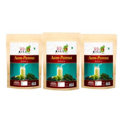 90's MILL Tangy Green Mango/Kairi Panha/Aam Panna Masala Natural Fresh|Aam Panna Masala/Aam Jhora Masala|Indian Summer Drink|Unripe (Green) Mango Drink Sherbet Masala-80Gx3Pk