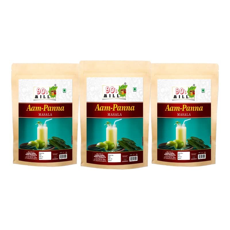 90's MILL Tangy Green Mango/Kairi Panha/Aam Panna Masala Natural Fresh|Aam Panna Masala/Aam Jhora Masala|Indian Summer Drink|Unripe (Green) Mango Drink Sherbet Masala-80Gx3Pk