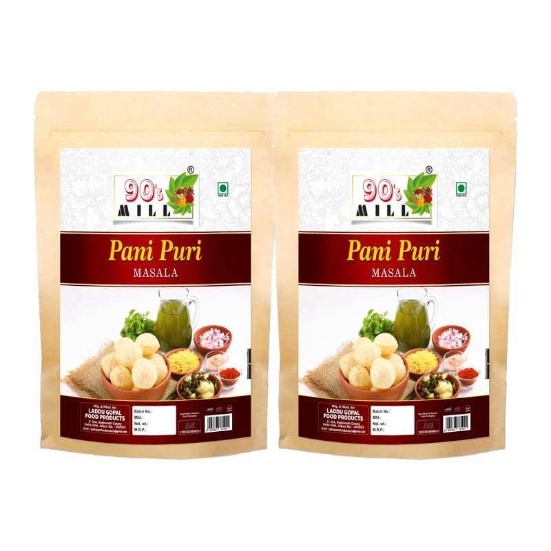 90's MILL Authentic Pani Puri Masala/Shahi Gol-Gappa Masala/Jal-Puri Masala Natural And Fresh/Street Food Golgappe Pani Puri Masala/Tasty Delicious Spicy Chatpata Masala-150Gx2Pk