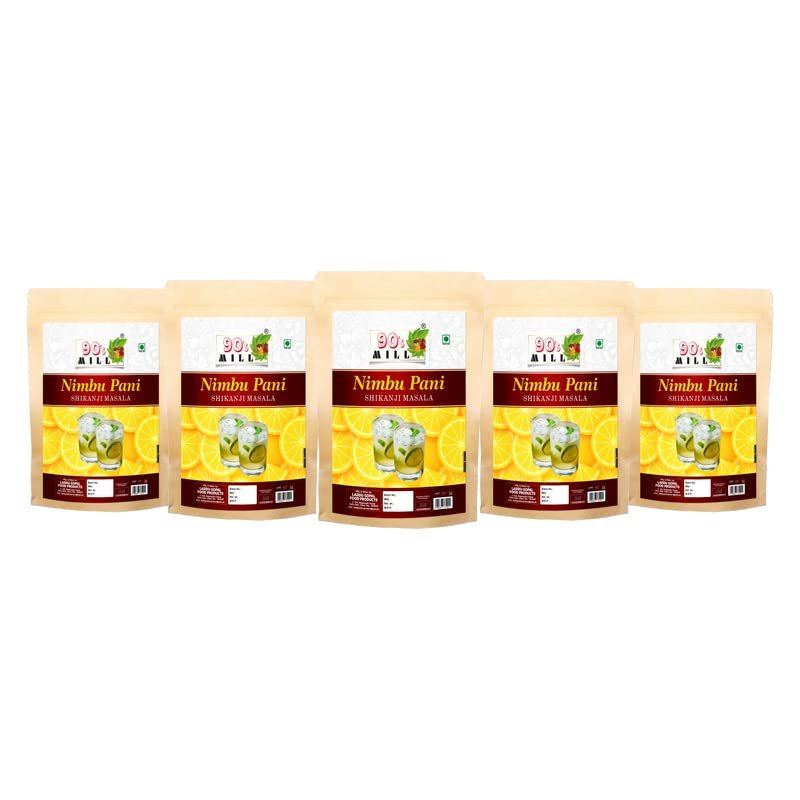 90's MILL Pahari Nimbu Pani/Shikanji Masala/India's Popular Summertime Drink Masala Shikanji/Limbu sarbat/Nimbu Pani/Lemon Water/Lemon Soda Masala Natural And Fresh Authentic-190Gx5Pk
