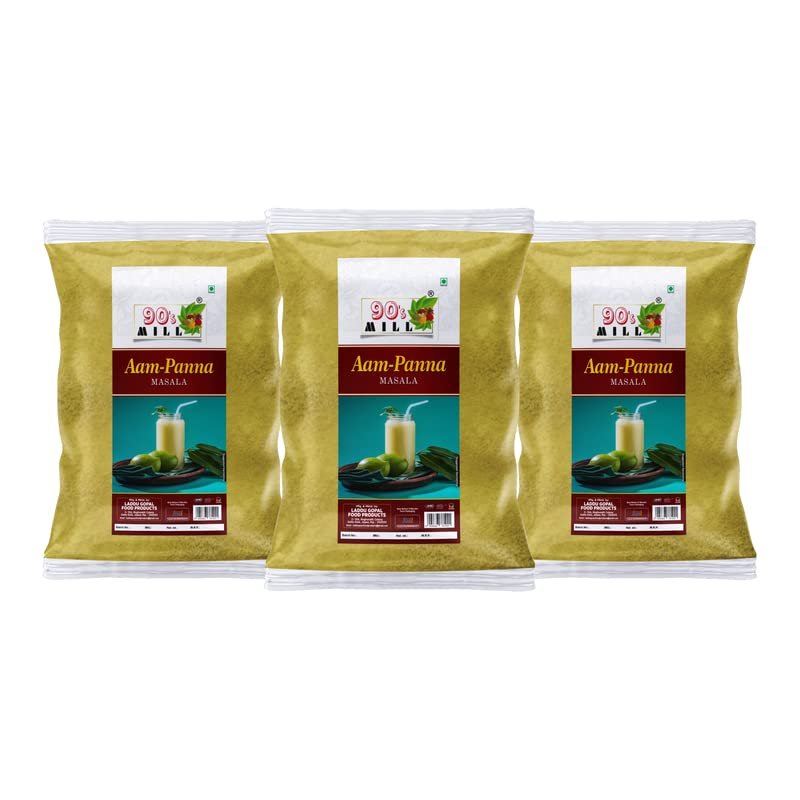 90's MILL Aam Panna Masala/Aam Jhora Masala|Indian Summer Drink|Gluten-free Unripe (Green) Mango Drink Sherbet|Tangy Green Mango/Kairi Panha/Aam Panna Masala Natural Fresh-80Gx3Pk